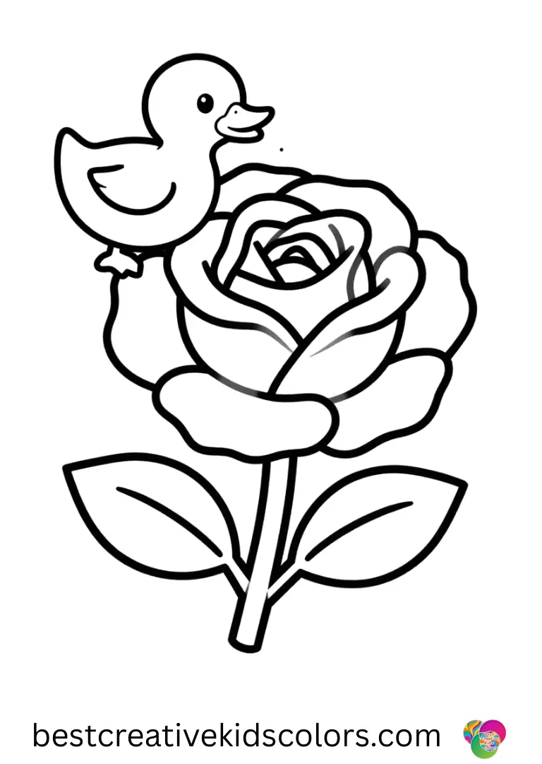 Blooming rose coloring page pdf free shows a duck shaking water from its wings.