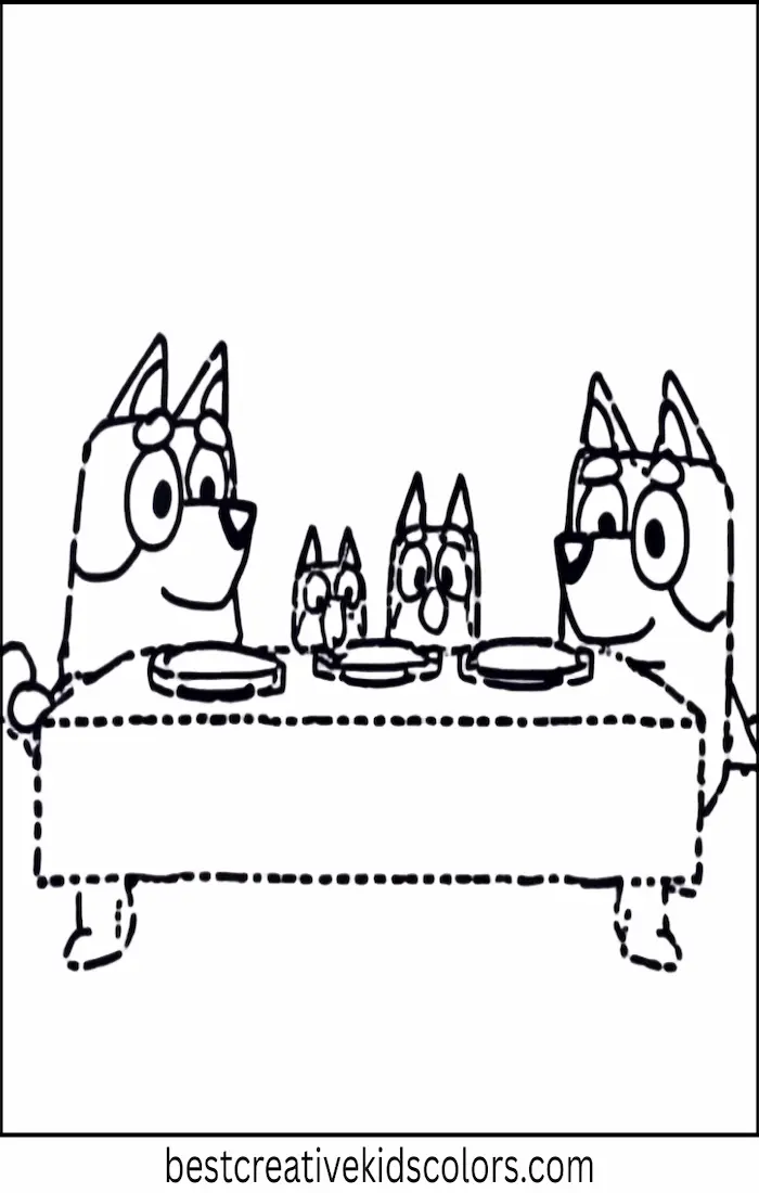 Bluey Coloring Pages – Family Eating Dinner