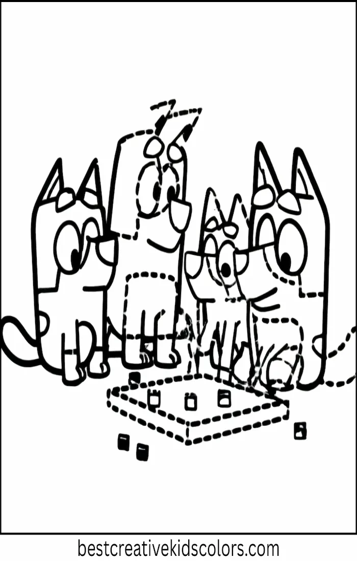 Bluey Coloring Pages – Family Playing Board Game