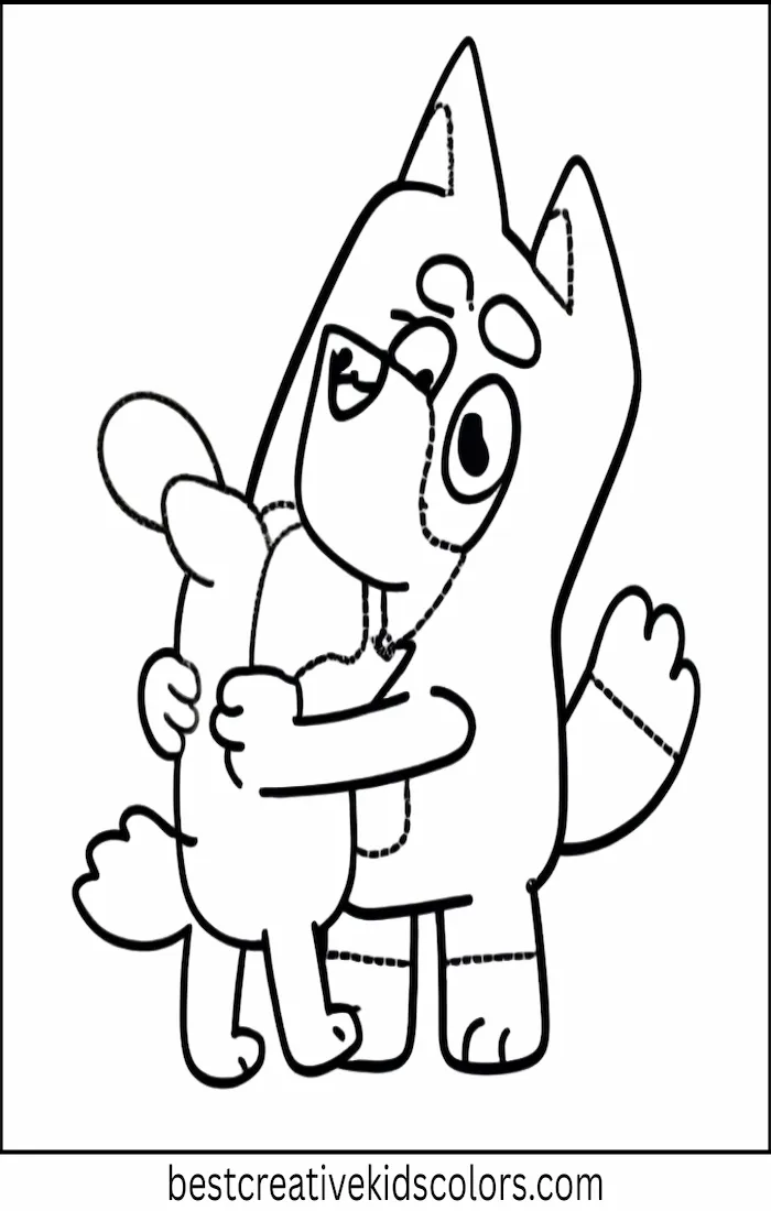 Bluey Cuddles Chloe – Kids Coloring Outline