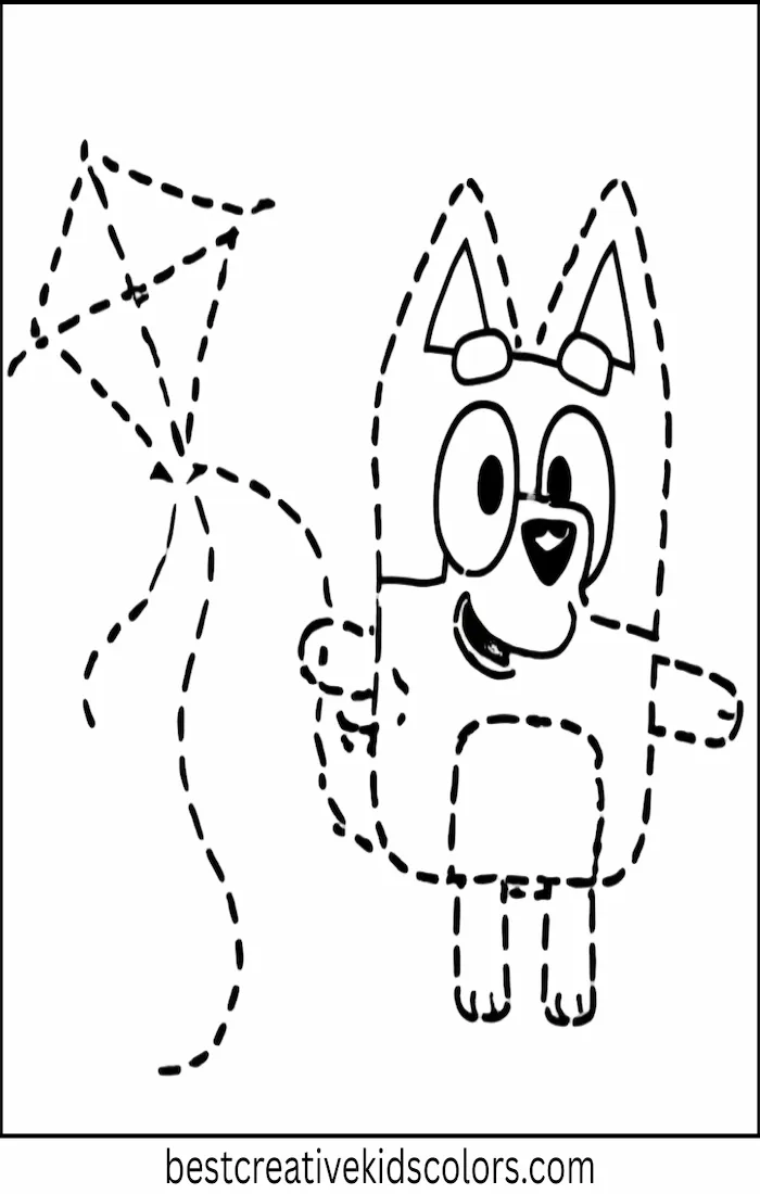 Bluey Holds Kite – Kids Coloring Outline
