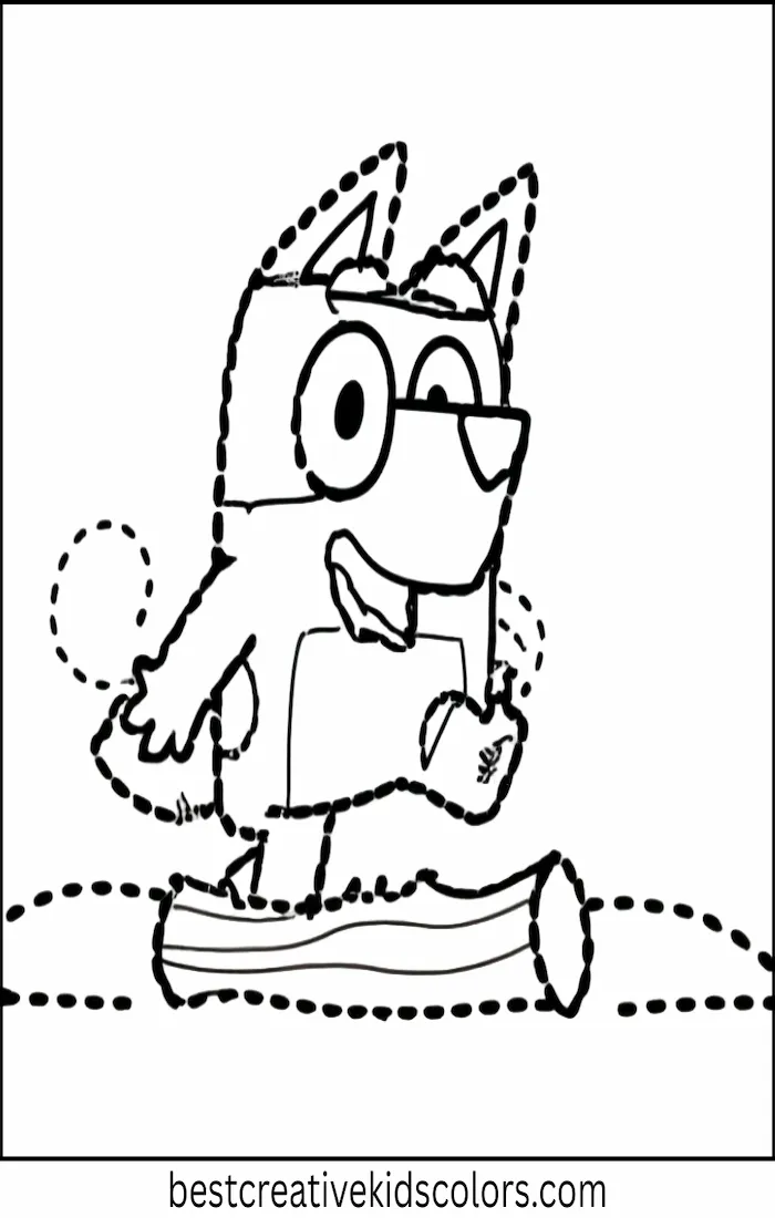 Bluey Jumps Over Log – Kids Coloring Outline