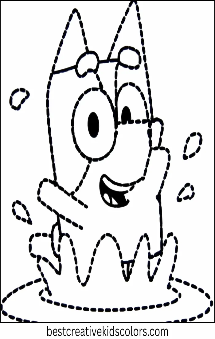 Bluey Jumps in Puddles – Kids Coloring Outline