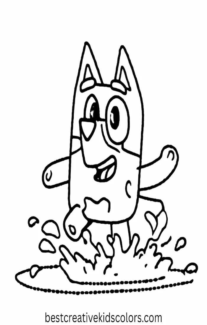 Bluey Jumps in Rain Puddles – Kids Coloring Outline