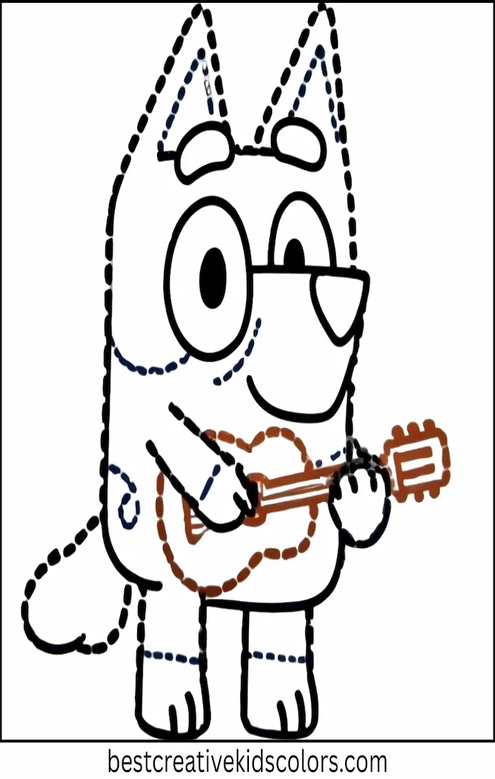 Bluey Plays Guitar – Kids Coloring Outline