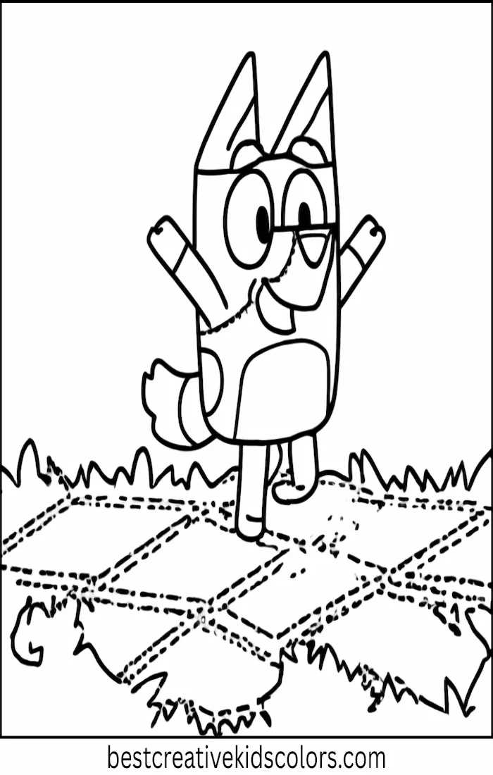 Bluey Plays Hopscotch – Kids Coloring Outline