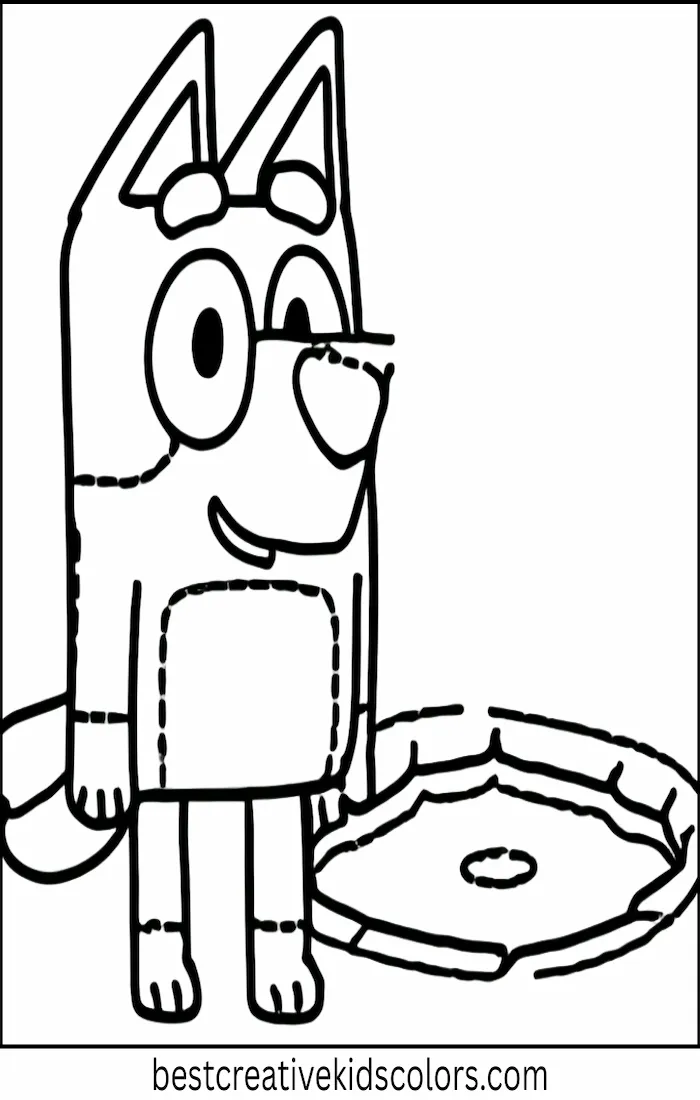 Bluey Plays Near Pond – Kids Coloring Outline