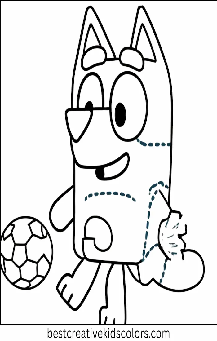 Bluey Plays Soccer – Kids Coloring Outline