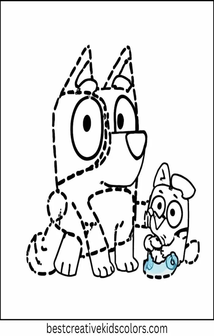 Bluey Plays with Coco – Easy Coloring Outline