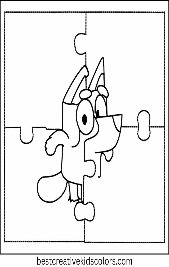 Bluey Plays with Puzzle – Kids Coloring Outline