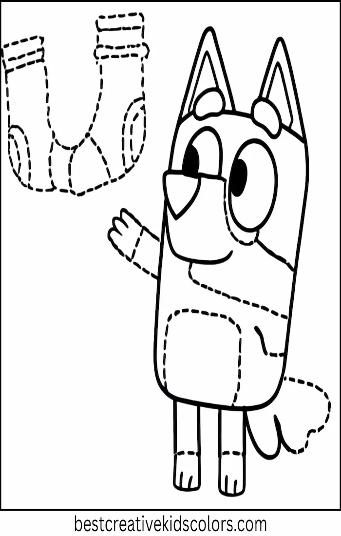 Bluey Plays with Socks – Kids Coloring Outline