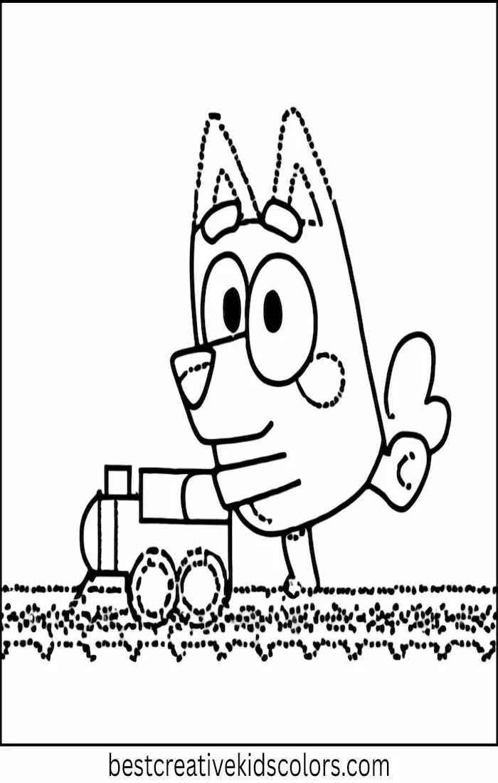 Bluey Plays with Toy Train – Kids Coloring Outline