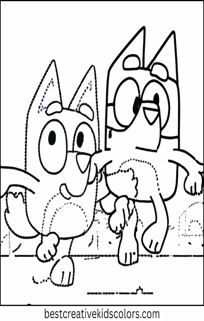 Bluey Races Rusty – Kids Coloring Outline