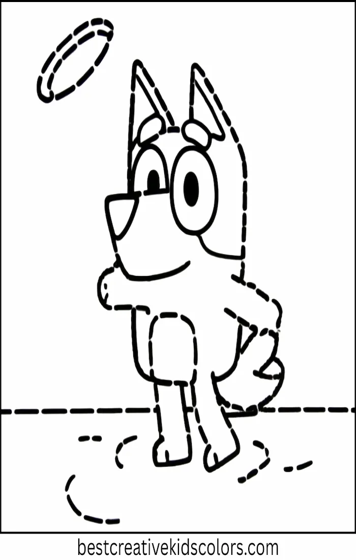 Bluey Tosses Frisbee – Kids Coloring Outline