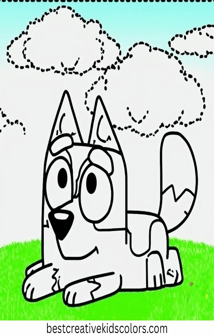 Bluey Watches Clouds – Kids Coloring Outline