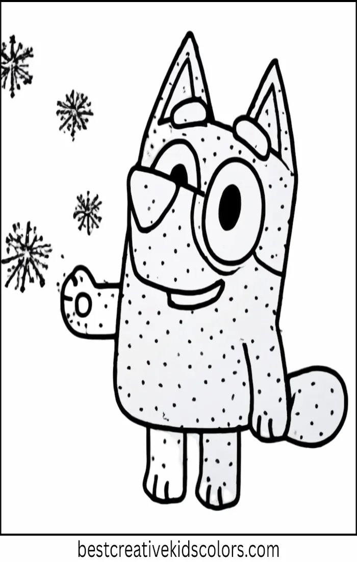 Bluey Watches Snowflakes Fall – Kids Coloring Outline