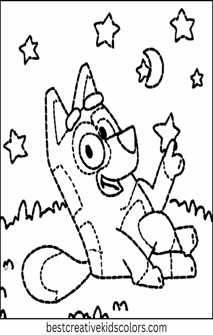 Bluey Watches Stars – Kids Coloring Outline