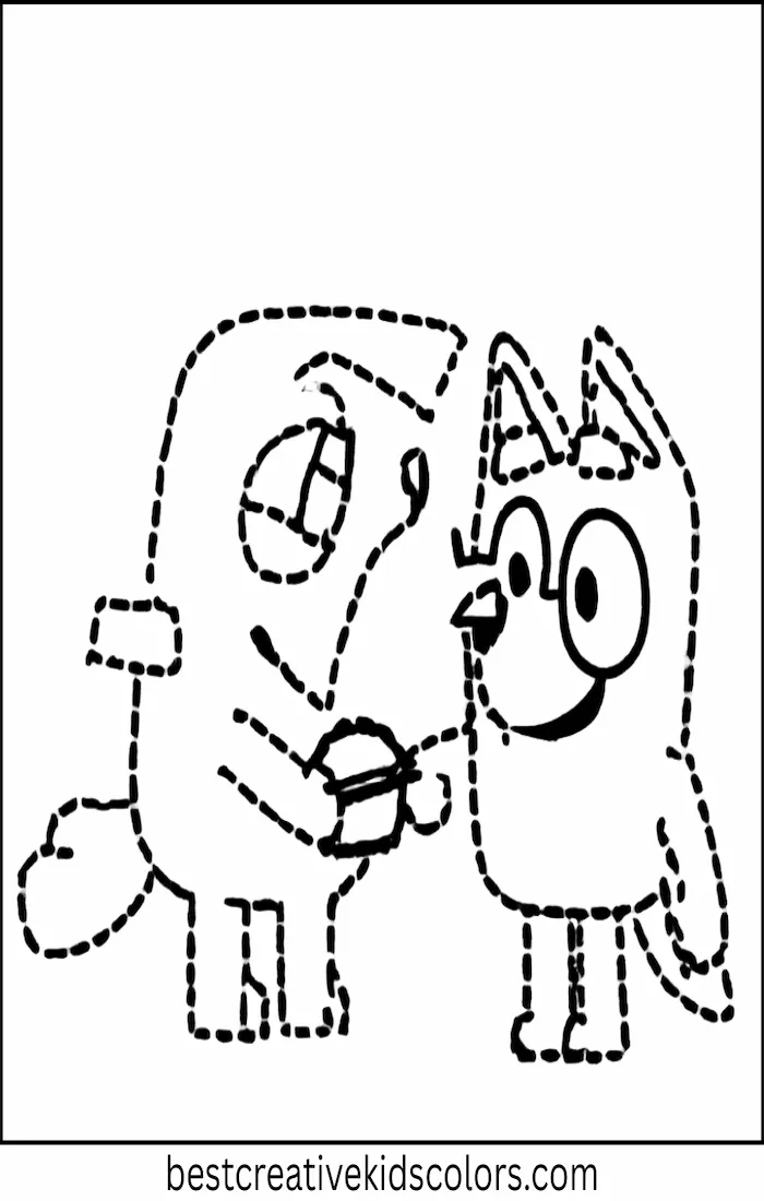 Bluey and Bingo Give Muffin a Treat – Kids Coloring Outline