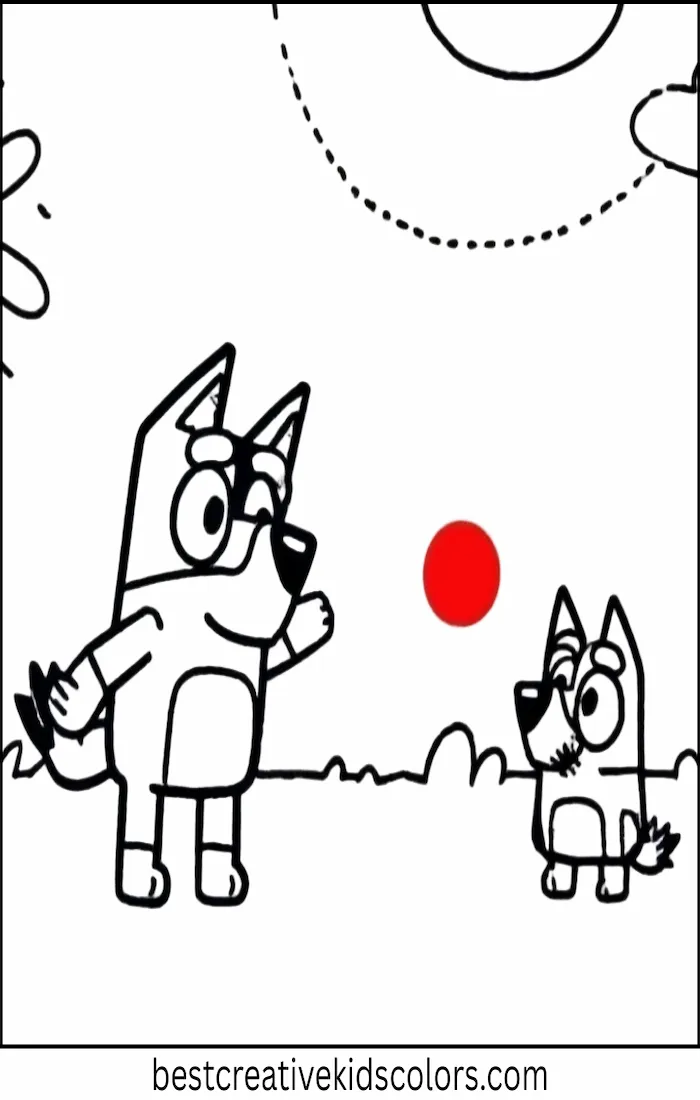 Bluey and Bingo Play Ball – Kids Coloring Outline