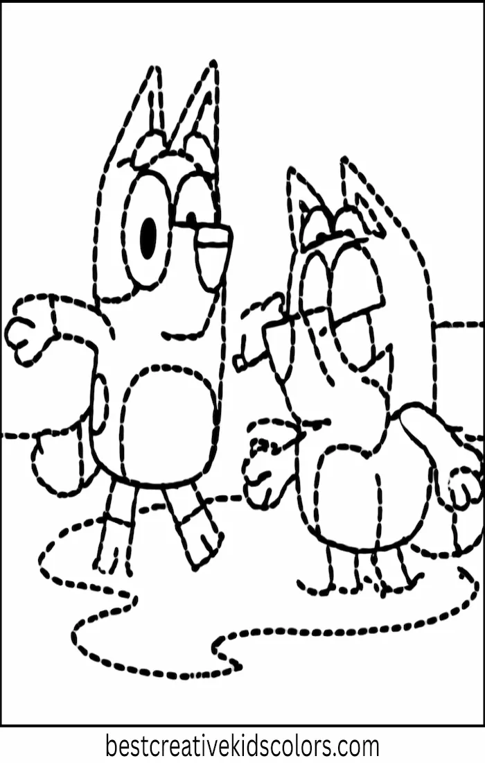 Bluey and Bingo Splash in Stream – Coloring Fun