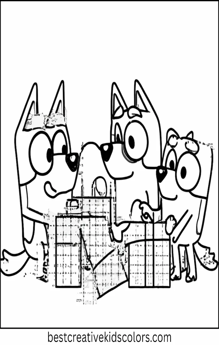 Bluey and Family Open Christmas Presents – Kids Coloring Outline