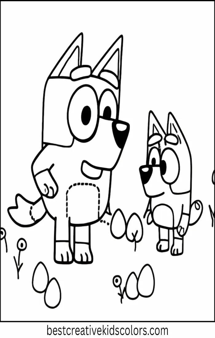 Bluey and Friends Easter Hunt – Kids Coloring Outline