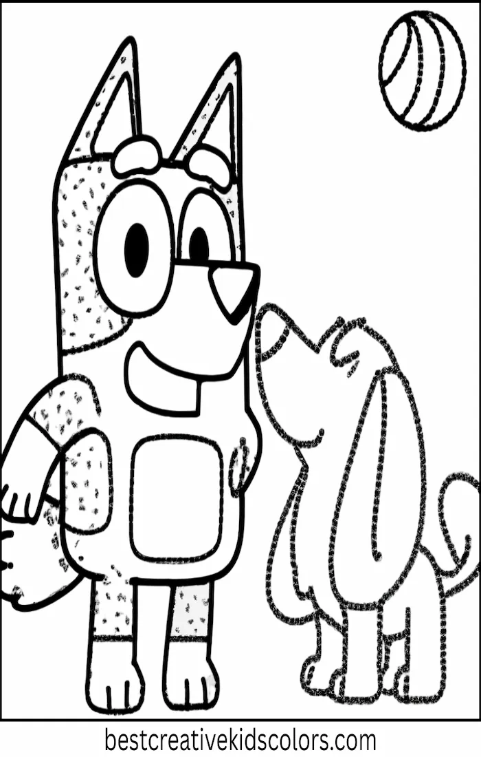 Bluey and Honey Play Together – Easy Coloring Outline Description