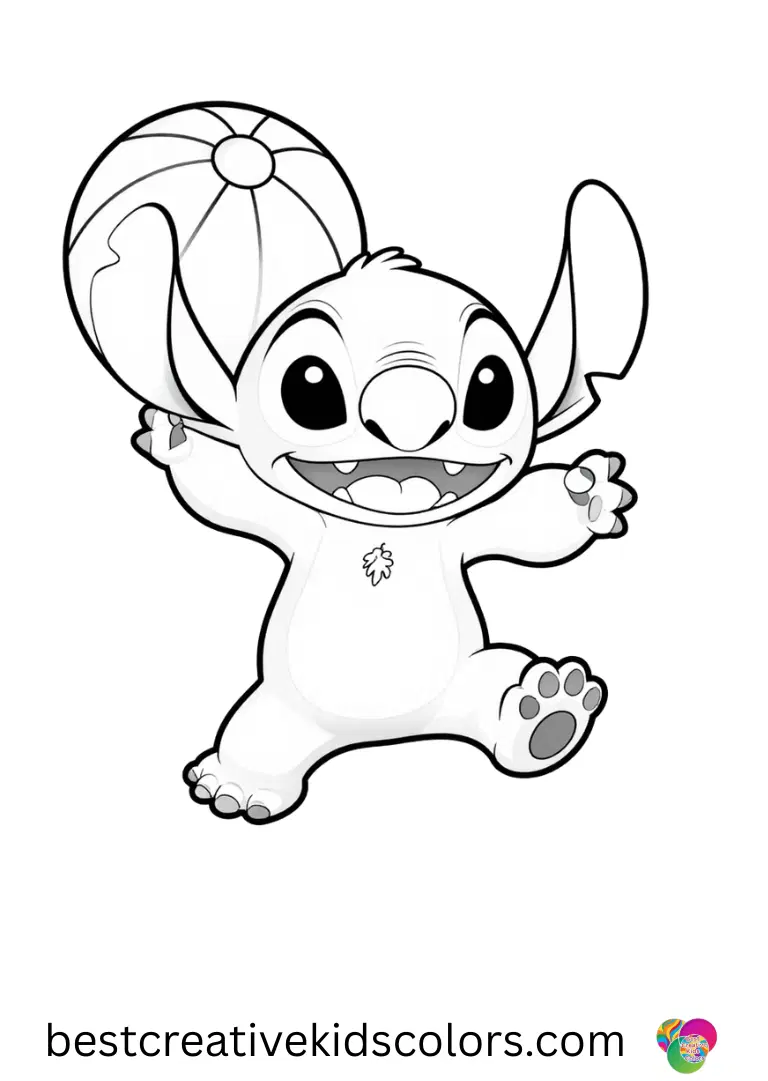 Stitch swings from vines holding flowers in Disney cute stitch coloring pages pdf.