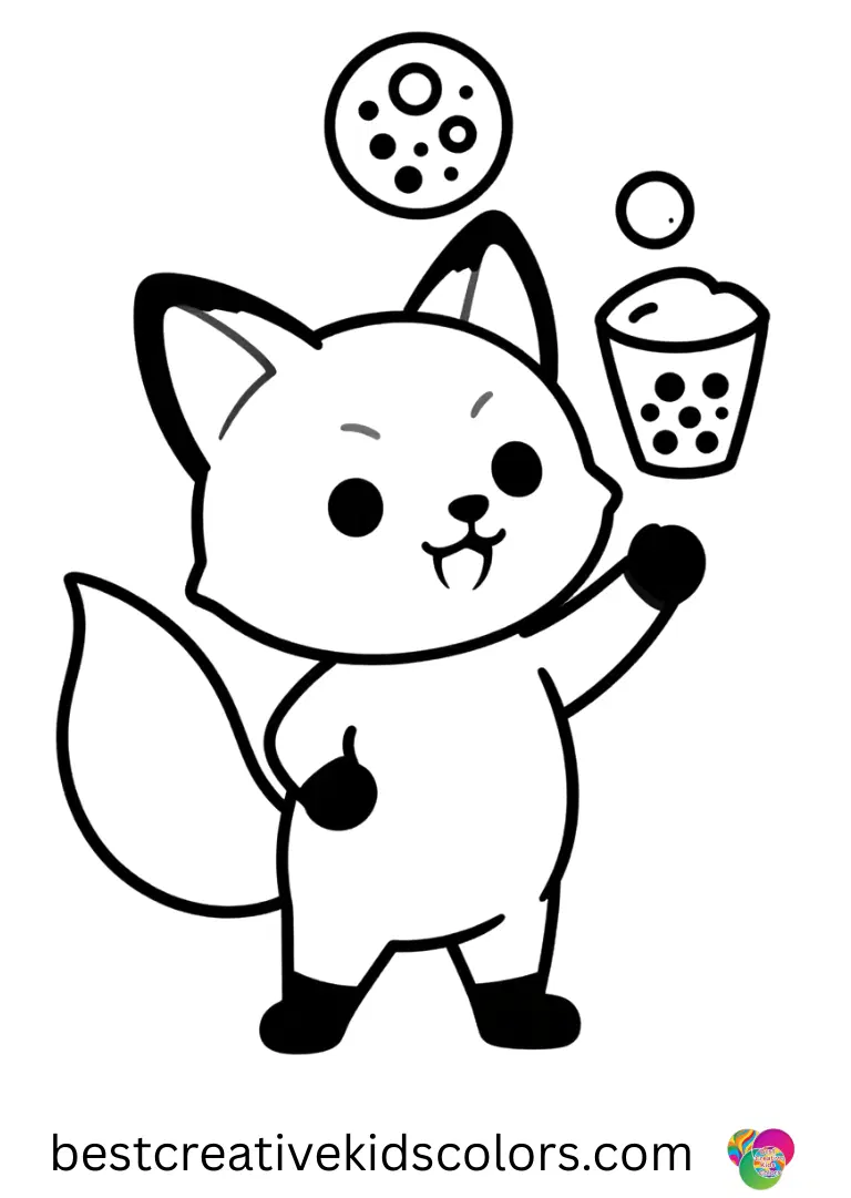 A smiling fox juggles colorful tapioca balls in this fun Bubble tea coloring sheets free download.
