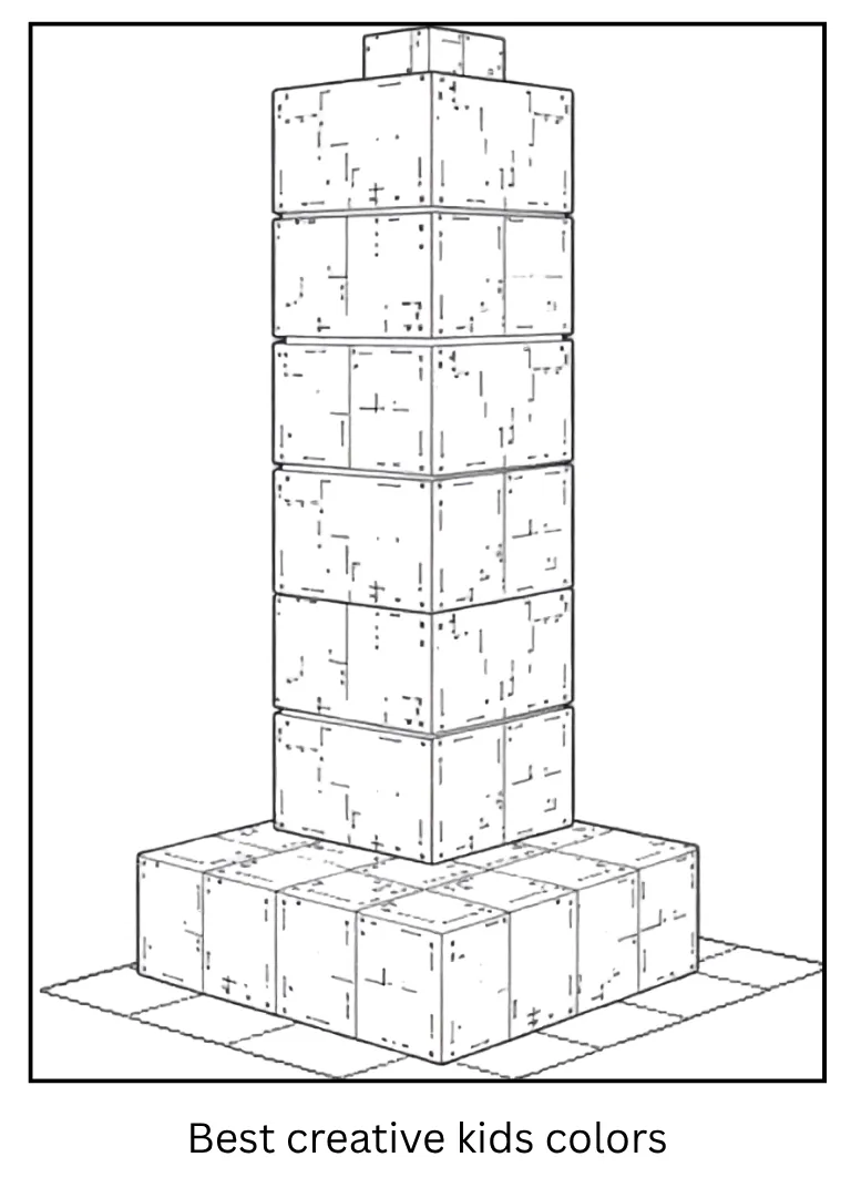 Building a Tall Tower – Minecraft Coloring Outline