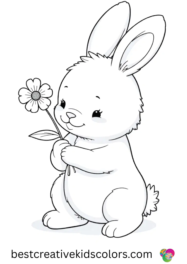 Bunny holding flower Jellycat shows a plush bunny bowing slightly while presenting a single flower.