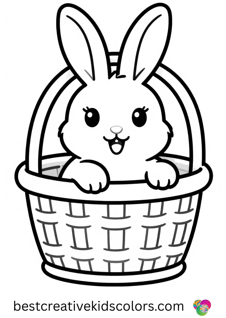 Bunny in a basket drawing features a rabbit peeking curiously over the edge of a woven basket.