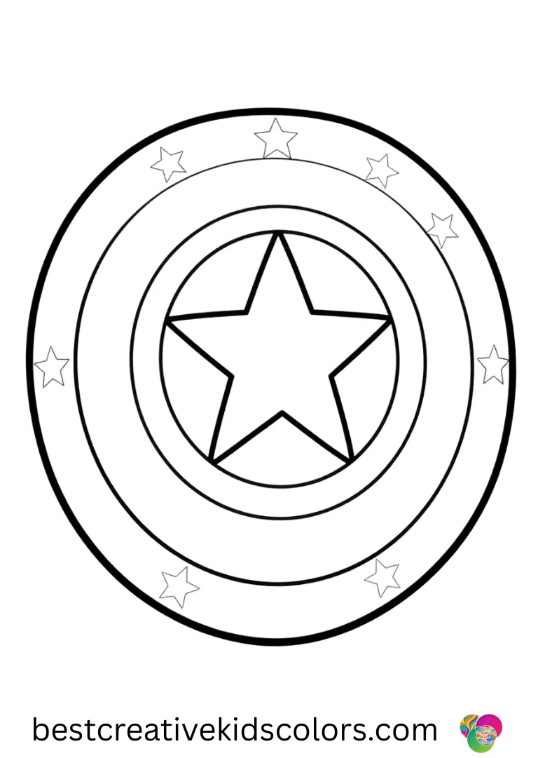 Captain America Shield coloring Page shows him engraving simple stars along the shield’s rim.