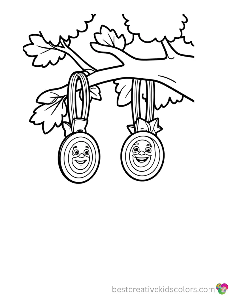 Hanging small ribbons from a tree branch, Captain America earrings smiles while exploring gently.