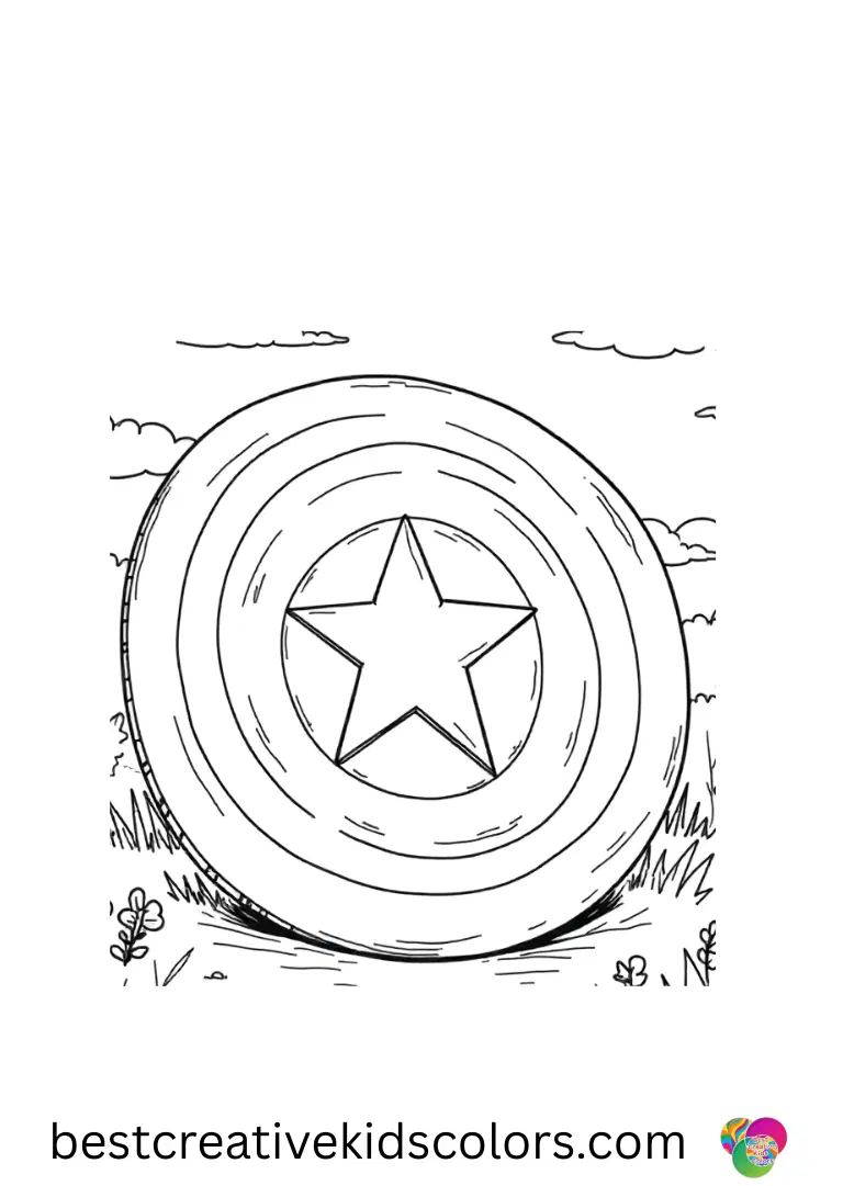 Captain America shield printable PDF free download places the shield beneath a slowly rising sunrise.