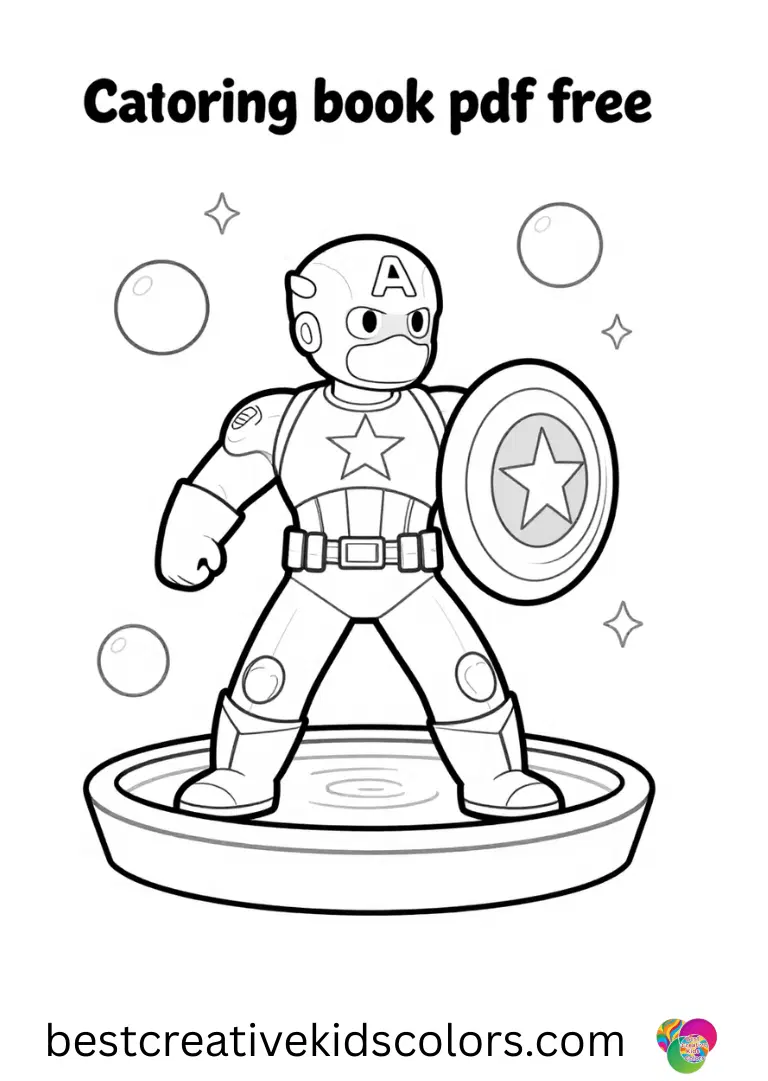 Captain america coloring book pdf free shows him catching sparkling bubbles drifting across a calm fountain.