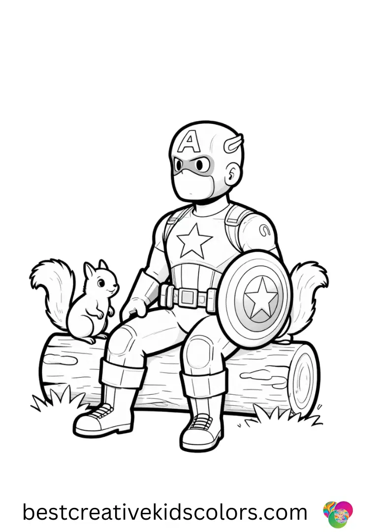 Watching squirrels climb a tree trunk, Captain america coloring page printable animals depicts gentle curiosity.