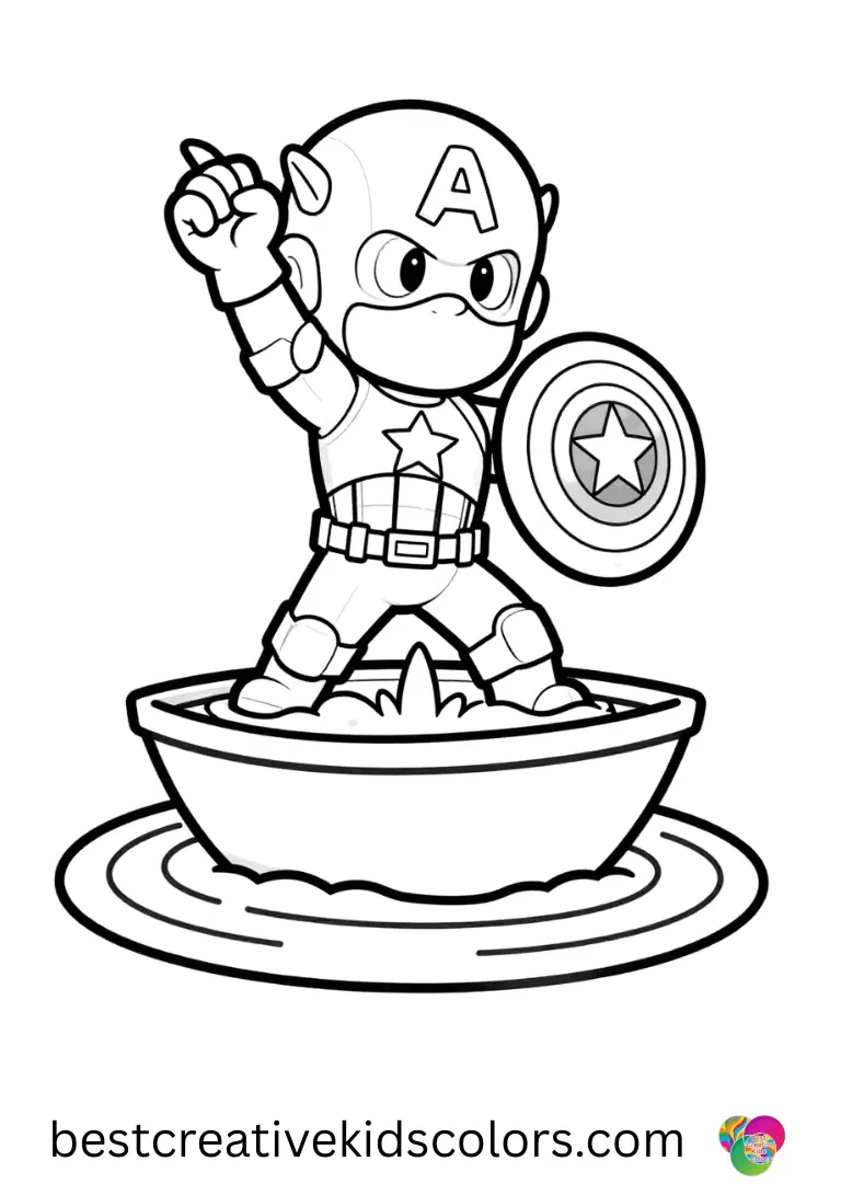 Tossing a small leaf boat into a fountain, Captain america coloring page printable disney shows delight.