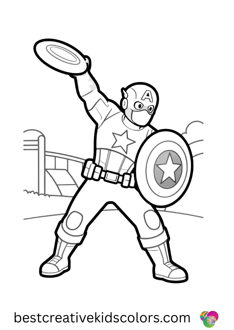 Spinning a frisbee along a quiet playground, Captain america coloring page printable free has playful joy.