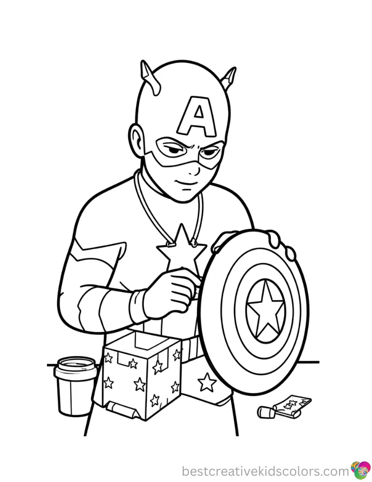 Captain america necklace peggy captures him crafting a tiny cardboard shield decorated with stars.