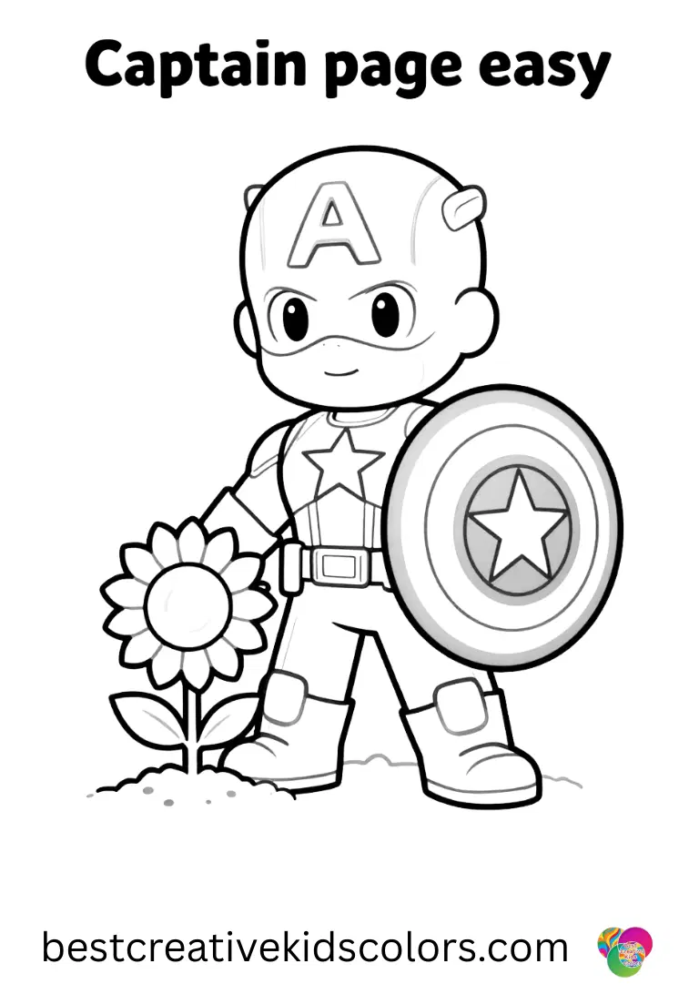 Planting a single sunflower in soft soil, Captain america shield coloring page easy shows careful attention.