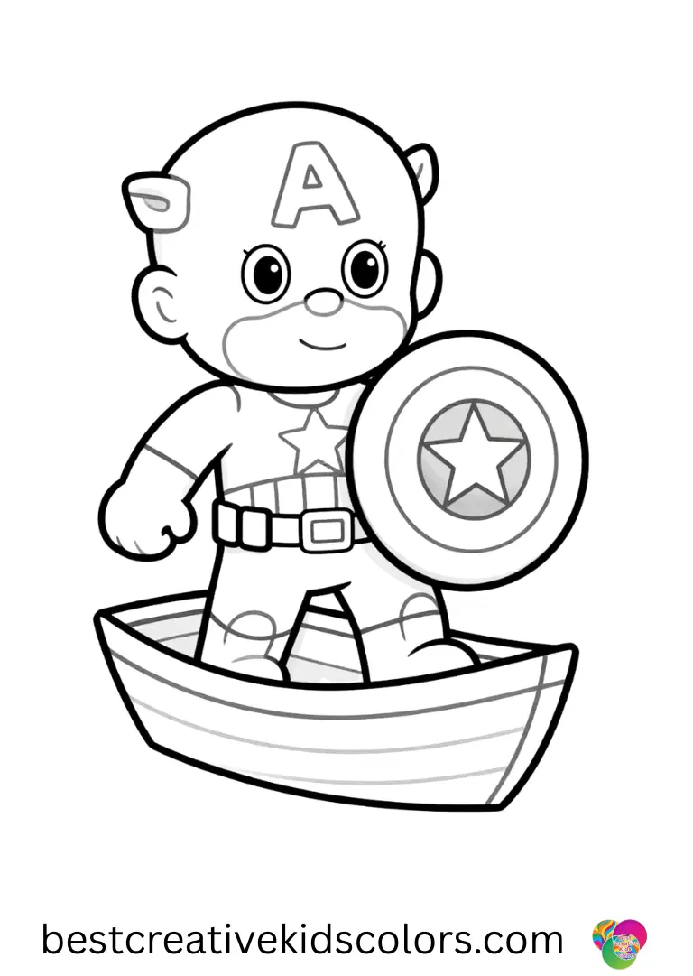 Sliding a wooden toy boat into a narrow stream, Captain america shield coloring page pdf smiles gently.