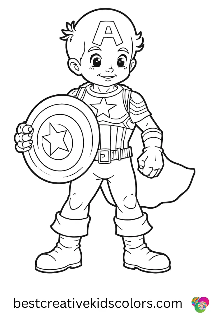 Captain america shield coloring page pdf shows him drying the shield with a towel after rain.