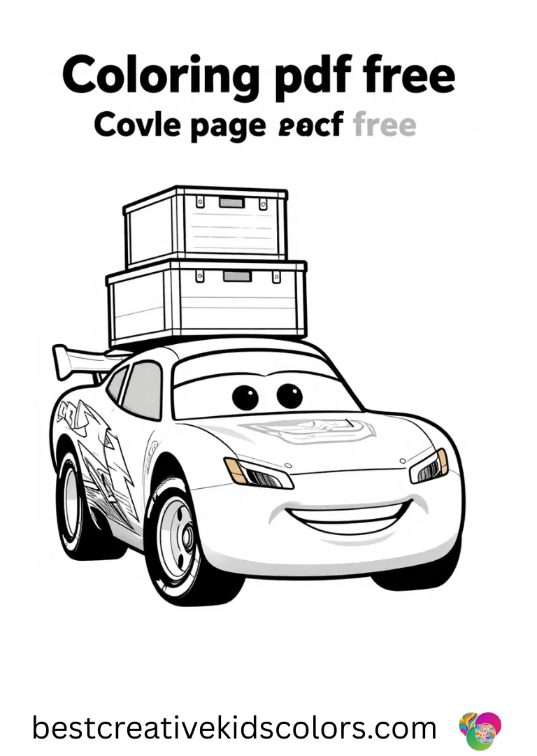Cars lightning mcqueen coloring page pdf free Cars lightning mcqueen coloring page pdf free depicts him carrying a stack of colorful crates on the hood.