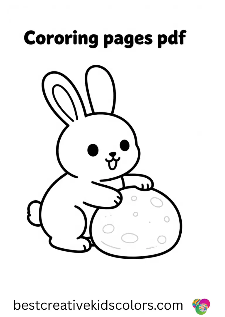 Cartoon bunny coloring pages pdf depicts a bunny painting patterns on a smooth rock.
