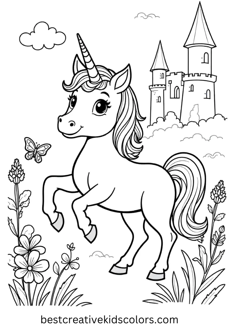 Castle Garden Unicorn Coloring Sheet