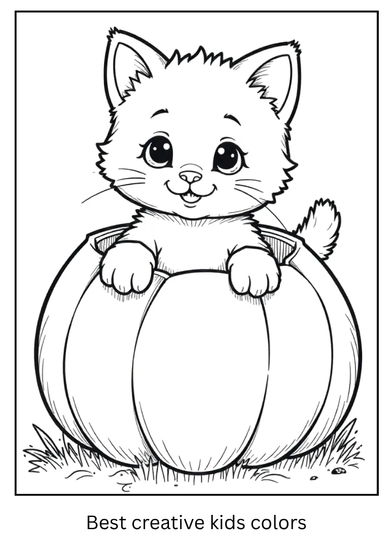 Cat in a Pumpkin Halloween Coloring Page