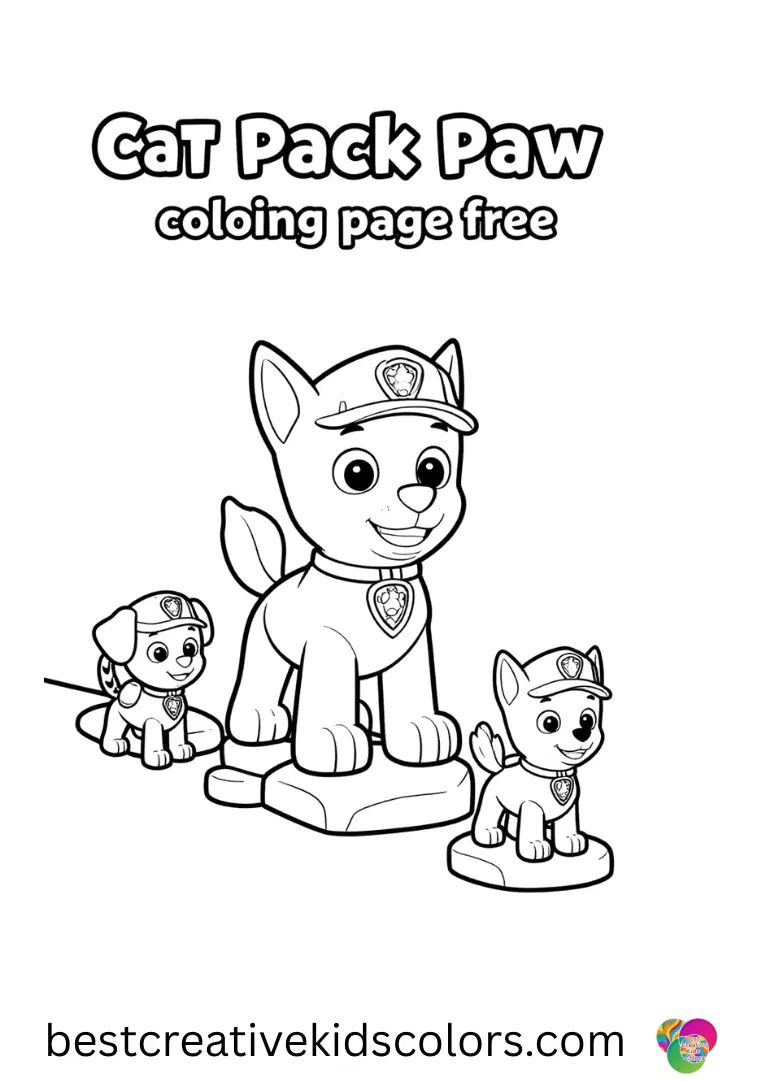 The pups carefully balance on a line of colorful stepping stones in Cat pack paw patrol coloring page free.