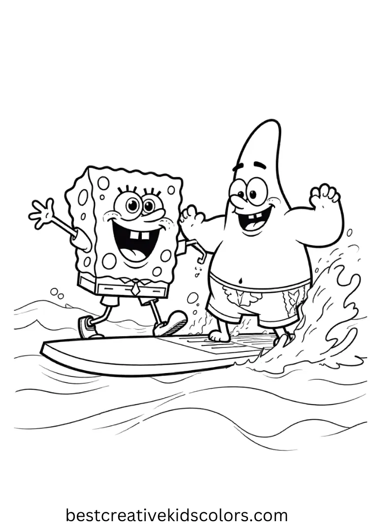 Catching Waves Together – SpongeBob and Patrick Coloring Pages