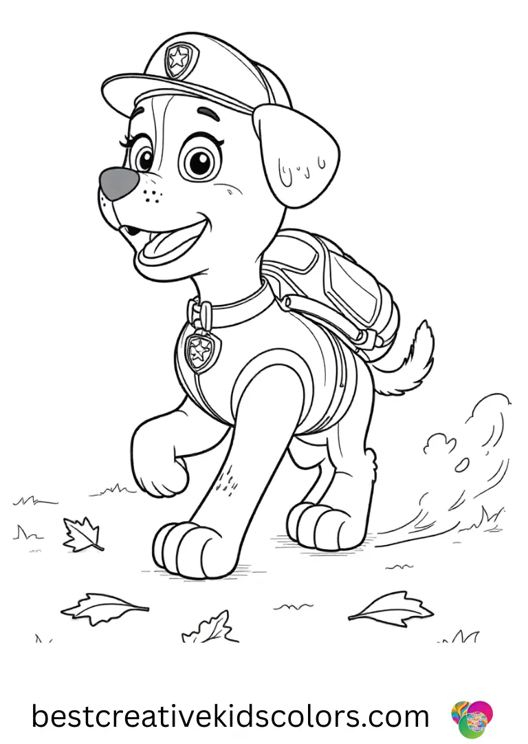 Chase sniffs along a line of soft autumn leaves in Chase PAW Patrol.